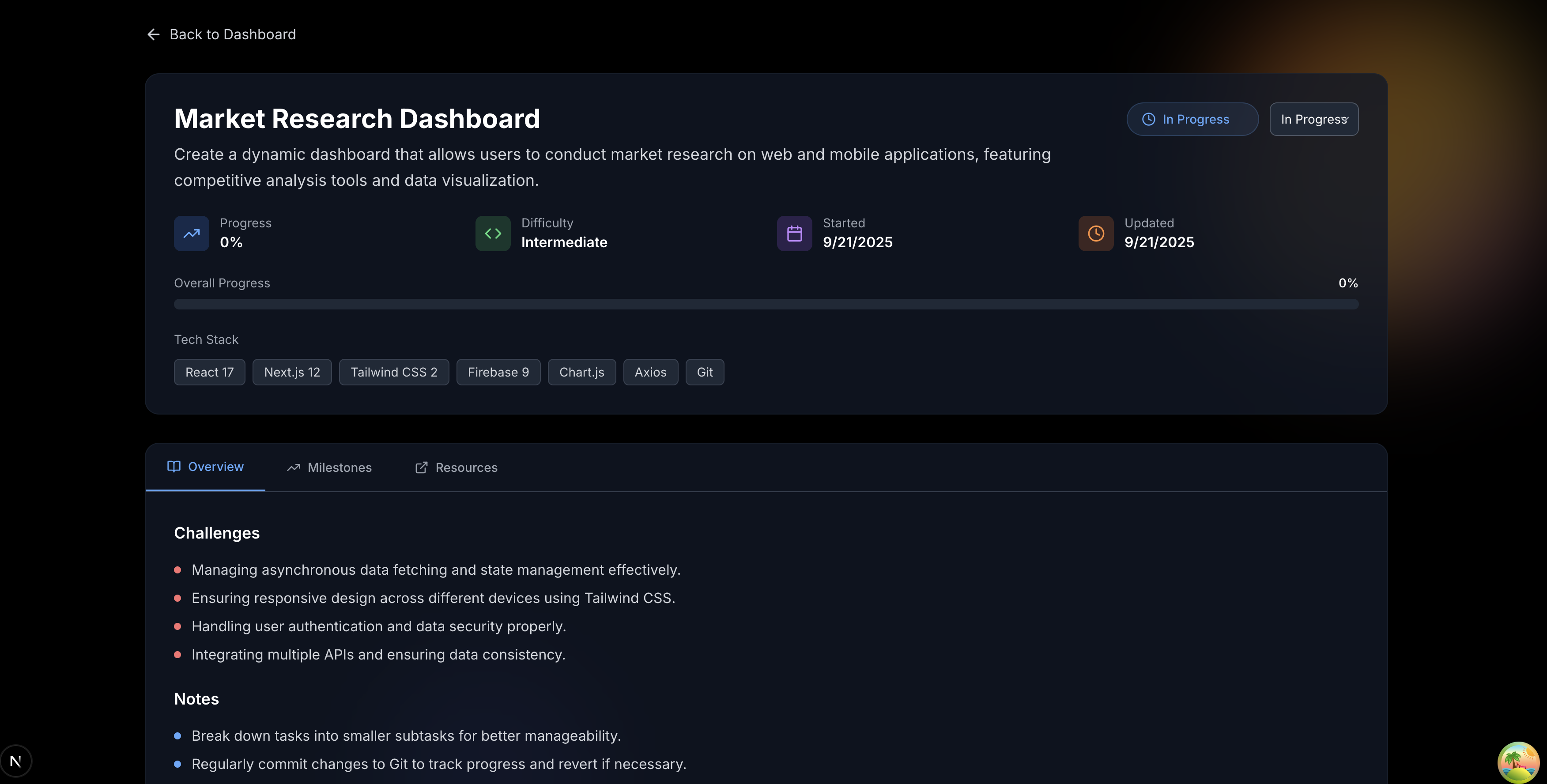 Career Amplifier platform screenshot - A beautiful, AI-powered platform that helps developers discover personalized portfolio project ideas based on their skills, goals, and job market trends.